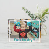 Aangepaste Blauwgroen blauwe jongen foto van Birth Kaart (Staand voorkant)