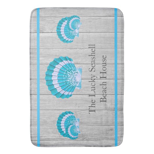 Aangepaste Blauwgroen blauwe schelp White Shell Co Badmat (Voorkant Verticaal)