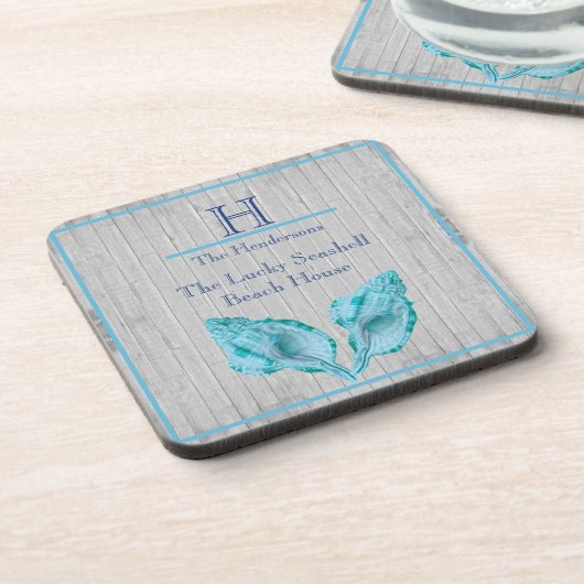 Aangepaste Blauwgroen blauwe schelp White Shell Co Bier Onderzetter (Linkerzijde)