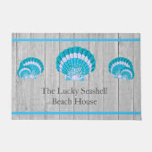 Aangepaste Blauwgroen blauwe schelp White Shell Co Deurmat (Voorkant)