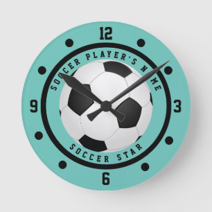 Aangepaste Blauwgroen Blue Boy's Soccer Star Playe Ronde Klok