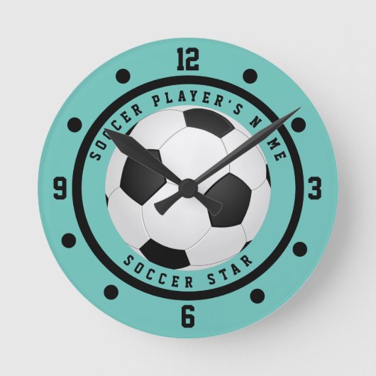 Aangepaste Blauwgroen Blue Boy's Soccer Star Playe Ronde Klok (Voorkant)