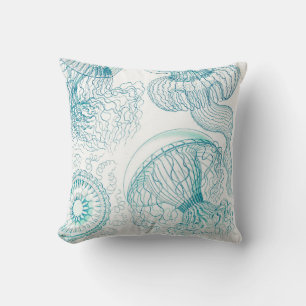 Aangepaste Blauwgroen Blue Jellyfish Costal Beach  Kussen