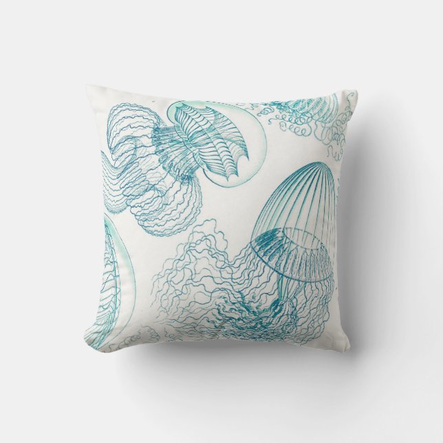 Aangepaste Blauwgroen Blue Jellyfish Costal Beach  Kussen (Voorkant)