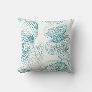 Aangepaste Blauwgroen Blue Jellyfish Costal Beach  Kussen