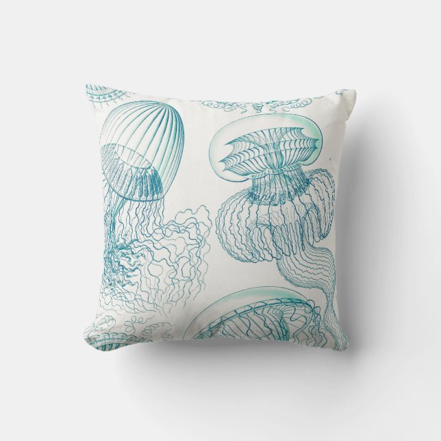 Aangepaste Blauwgroen Blue Jellyfish Costal Beach  Kussen (Voorkant)