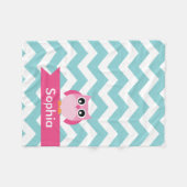 Aangepaste Blauwgroen Chevron Pink Owl Fleece Blan Deken (Voorkant (Horizontaal))