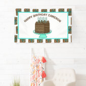 Aangepaste Blauwgroen en bruine Happy Birthday Spandoek (Insitu)