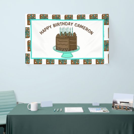 Aangepaste Blauwgroen en bruine Happy Birthday Spandoek (Beurs)