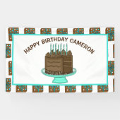 Aangepaste Blauwgroen en bruine Happy Birthday Spandoek (Horizontaal)