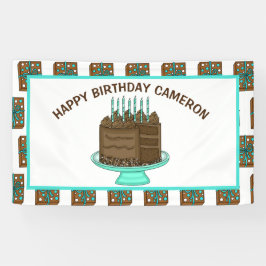 Aangepaste Blauwgroen en bruine Happy Birthday Spandoek