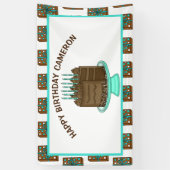 Aangepaste Blauwgroen en bruine Happy Birthday Spandoek (Verticaal)