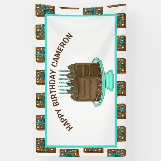 Aangepaste Blauwgroen en bruine Happy Birthday Spandoek (Verticaal)