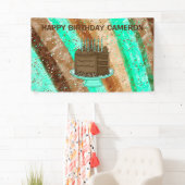 Aangepaste Blauwgroen en bruine Happy Birthday Spandoek (Insitu)