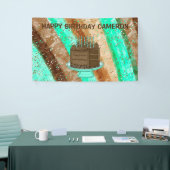 Aangepaste Blauwgroen en bruine Happy Birthday Spandoek (Beurs)