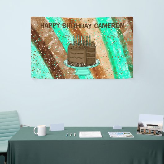 Aangepaste Blauwgroen en bruine Happy Birthday Spandoek (Beurs)