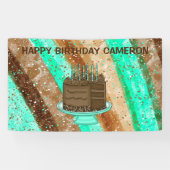 Aangepaste Blauwgroen en bruine Happy Birthday Spandoek (Horizontaal)