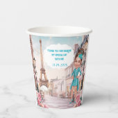 Aangepaste Blauwgroen en Rozen Sweet 16 in Parijs Papieren Bekers (Achterkant)