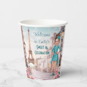 Aangepaste Blauwgroen en Rozen Sweet 16 in Parijs Papieren Bekers (Voorkant)