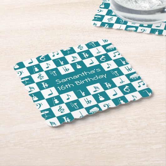 Aangepaste blauwgroen en witte muzieknoten en inst kartonnen onderzetters (Gebogen)