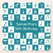 Aangepaste blauwgroen en witte muzieknoten en inst kartonnen onderzetters (Voorkant)