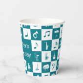 Aangepaste blauwgroen en witte muzieknoten en inst papieren bekers (Achterkant)