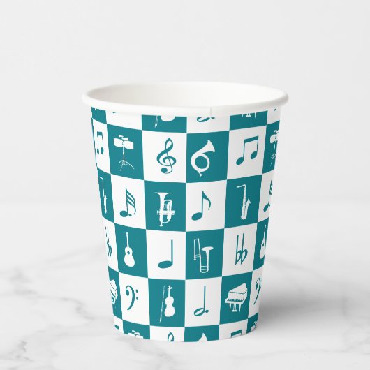 Aangepaste blauwgroen en witte muzieknoten en inst papieren bekers (Rechts)