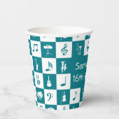Aangepaste blauwgroen en witte muzieknoten en inst papieren bekers (Voorkant)