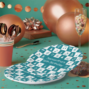 Aangepaste blauwgroen en witte muzieknoten en inst papieren bordje