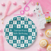 Aangepaste blauwgroen en witte muzieknoten en inst papieren bordje (Feest)