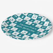 Aangepaste blauwgroen en witte muzieknoten en inst papieren bordje (Gekanteld)