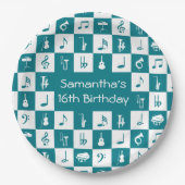 Aangepaste blauwgroen en witte muzieknoten en inst papieren bordje (Voorkant)