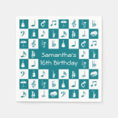 Aangepaste blauwgroen en witte muzieknoten en inst servet (Voorkant)