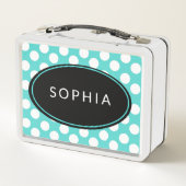 Aangepaste Blauwgroen en witte poka Dot Lunchbox (Achterkant)
