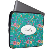 Aangepaste Blauwgroen Floral-laptophoes Laptop Sleeve (Voorkant Rechts)