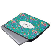 Aangepaste Blauwgroen Floral-laptophoes Laptop Sleeve (Voorkant onderkant)