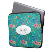Aangepaste Blauwgroen Floral-laptophoes Laptop Sleeve (Voorkant Links)