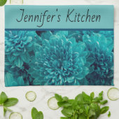 Aangepaste Blauwgroen Floral Theedoek (Gevouwen)