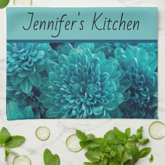 Aangepaste Blauwgroen Floral Theedoek (Gevouwen)