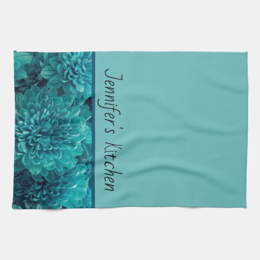 Aangepaste Blauwgroen Floral Theedoek (Horizontaal)