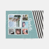 Aangepaste Blauwgroen gestreept fotocollage Fleece Deken (Voorkant (Horizontaal))
