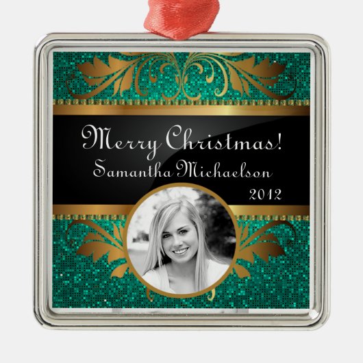 Aangepaste Blauwgroen Glitter Sequin voor aangepas Metalen Ornament (Voorkant)