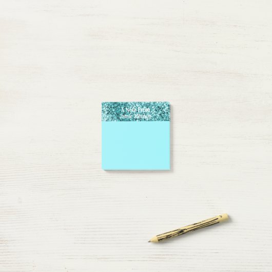 Aangepaste Blauwgroen glitter verlicht lichte Blau Post-it® Notes (Op bureau)