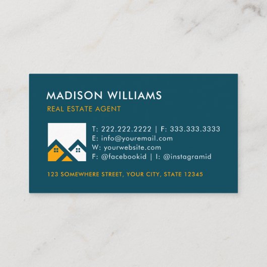 Aangepaste Blauwgroen Groen Wit Geel Makelaar Visitekaartje (Achterkant)