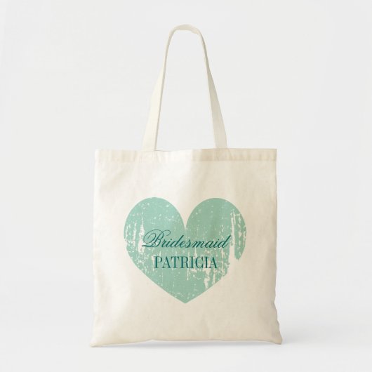 Aangepaste blauwgroen hartbridesmaïde canvas tasse tote bag (Voorkant)