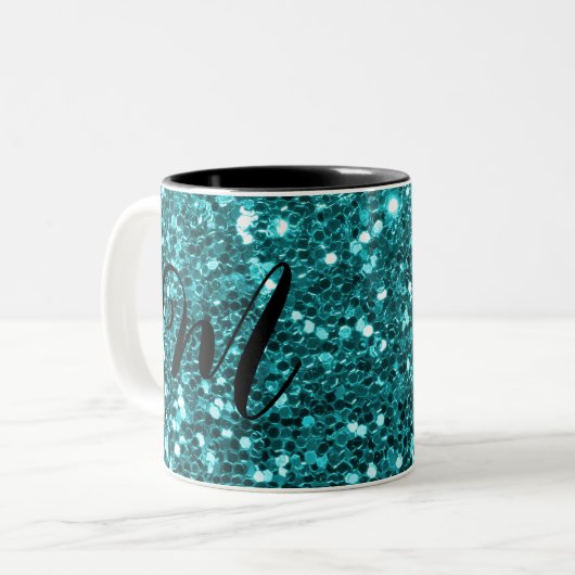 Aangepaste Blauwgroen Mok van de Koffie van Glitte (Voorkant links)