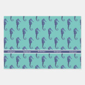Aangepaste blauwgroen monogrammen van het zeepaard inpakpapier vel (Voorkant 3)
