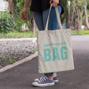 Aangepaste Blauwgroen naam Tote Bag