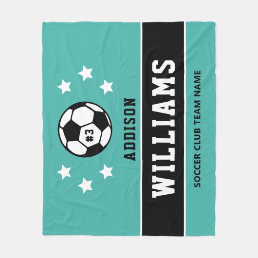 Aangepaste Blauwgroen naam van Voetbalspeler Fleece Deken (Voorkant)