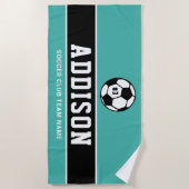 Aangepaste Blauwgroen naam van Voetbalspeler Strandlaken (Voorkant)